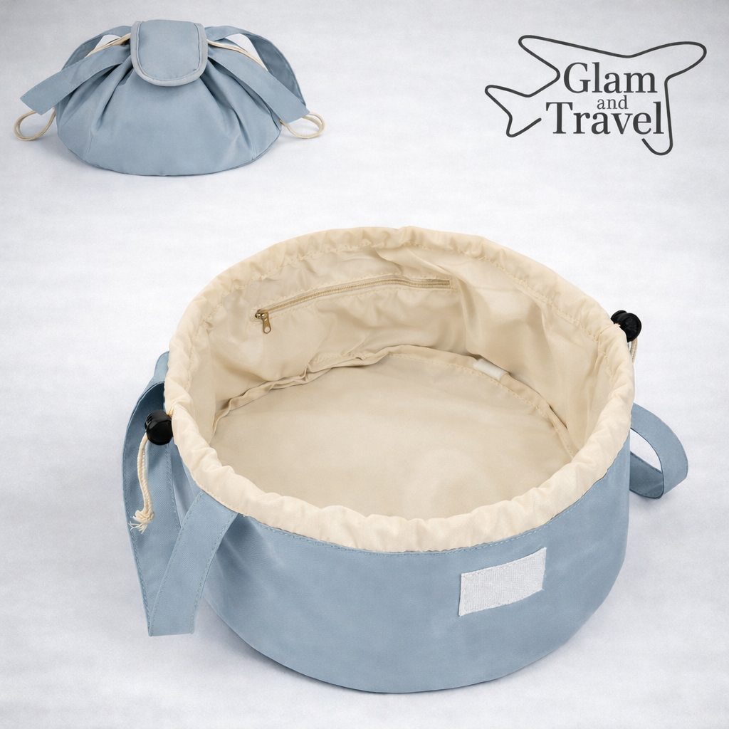 Dusty Blue Drawstring Lazy Makeup Bag